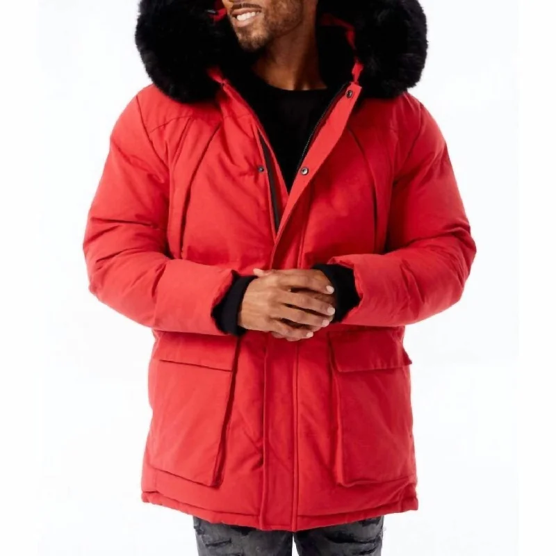 Bismarck Fur Lined Parka Jacket In Red