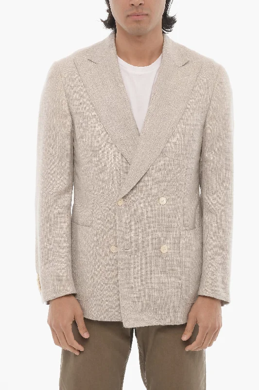 Corneliani Peak Lapel Cashmere And Silk Academy Soft Double Breasted Bl