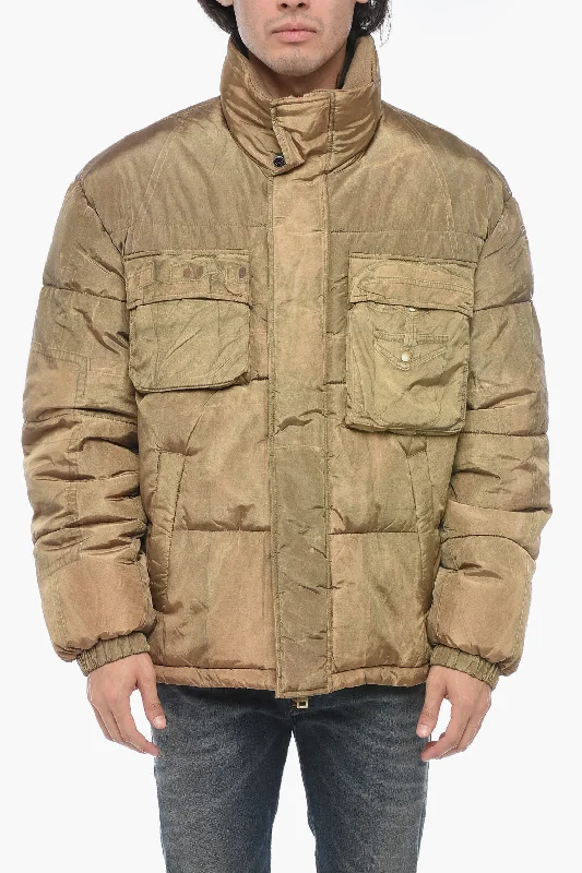 Diesel W-ROLFFUS Down Jacket with Trompe L' Oeil Print