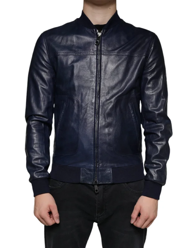 Dolce & Gabbana  Lambskin Leather Full Zip Biker Men's Jacket