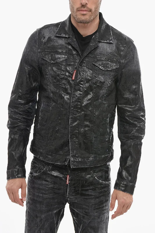 Dsquared2 Coated Denim Jacket with Distressed Detail