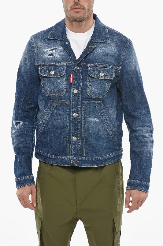 Dsquared2 Denim Boxy Jacket with Distressed Detail