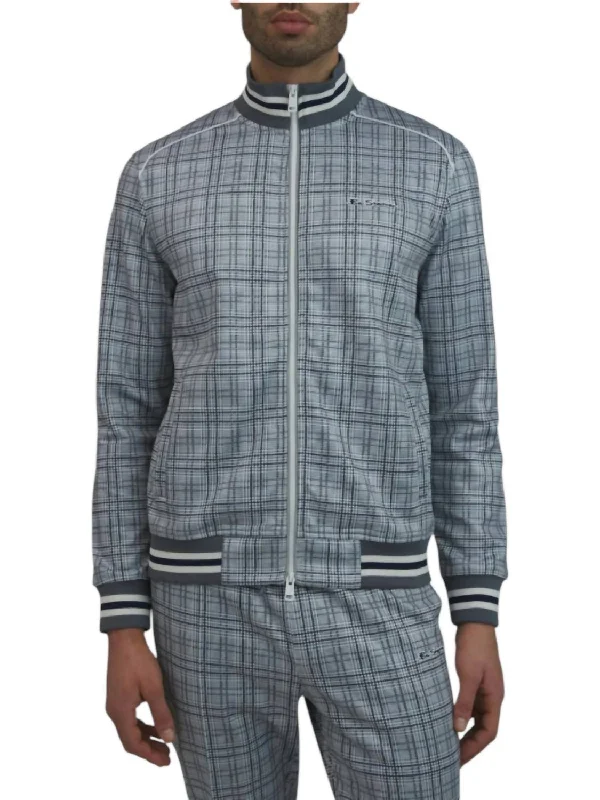 Glen Plaid Track Jacket In Mid Grey