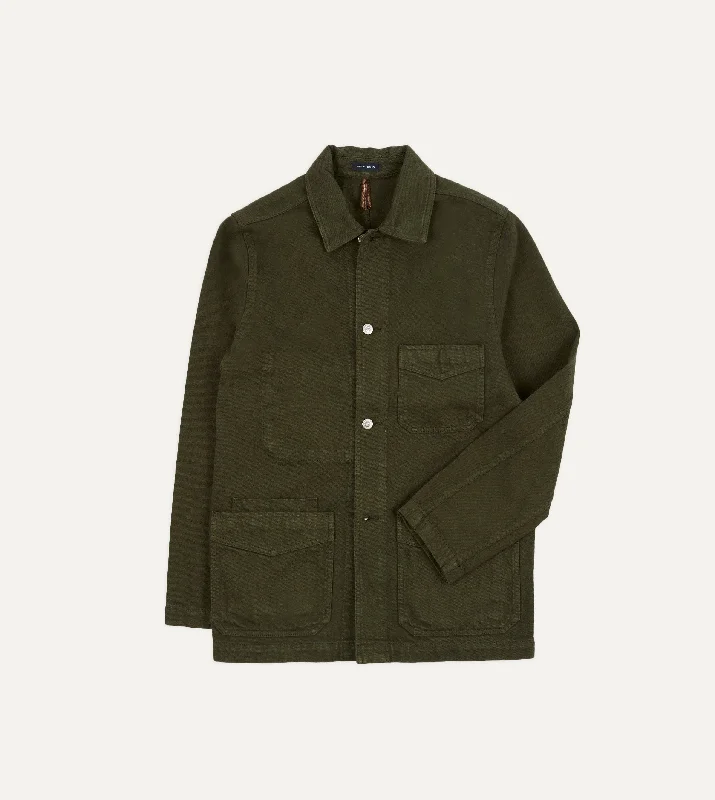 Green Heavy Twill Cotton Five-Pocket Chore Jacket