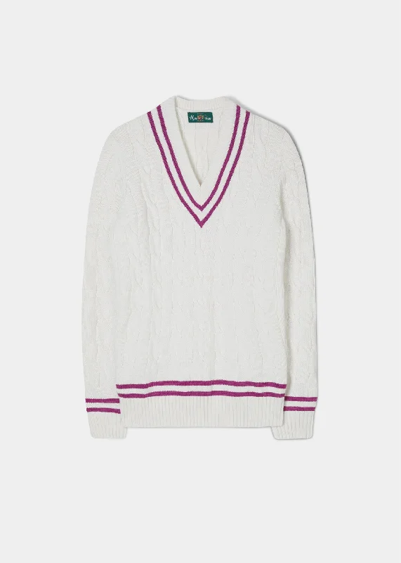 Heather Ladies Cable Knit Cricket Jumper In Ecru