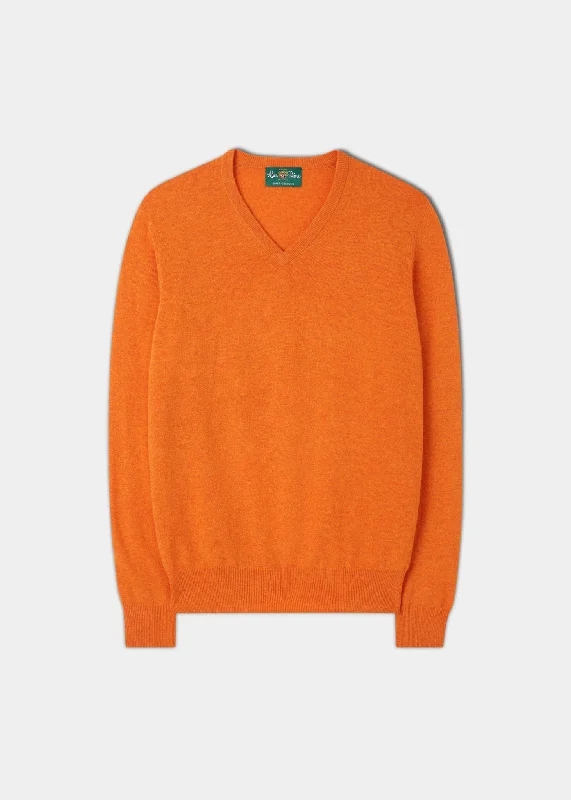 Men's Geelong Lambswool Vee Neck Jumper in Tangerine - Regular Fit