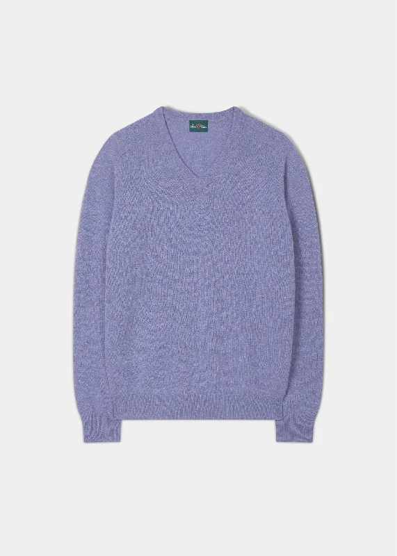 Men's Lambswool Vee Neck Jumper in Water Iris - Regular Fit