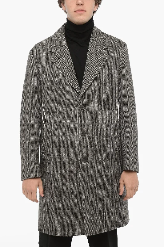 Neil Barrett Herringbone Motif Virgin Wool Coat