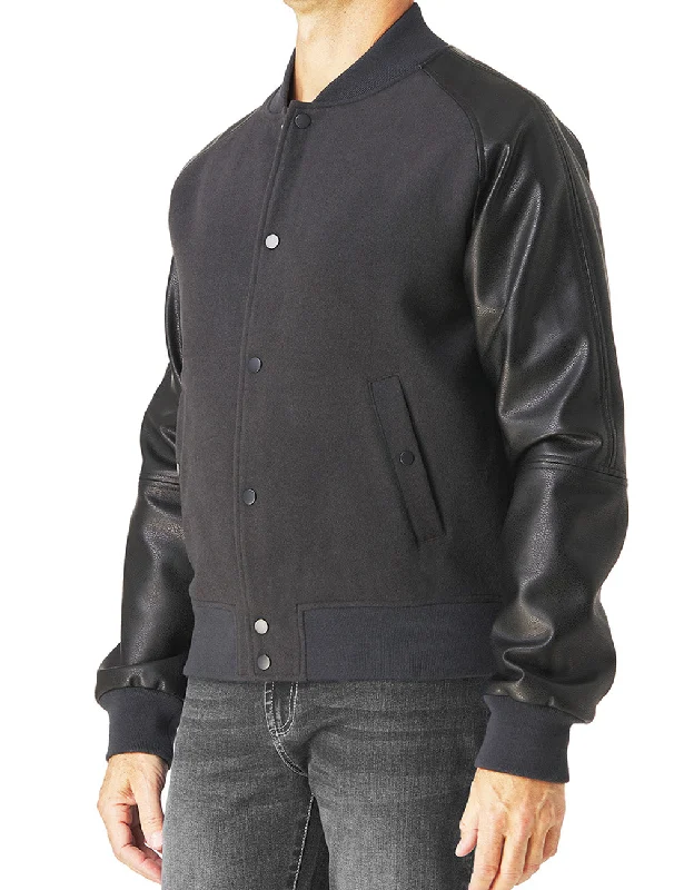 Faux Leather and Wool Varsity Jacket