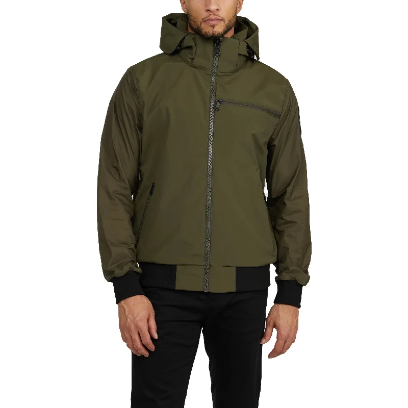 Pajar Men’s Pierce Mixed-Media Rain Bomber Jacket with Fixed Hood