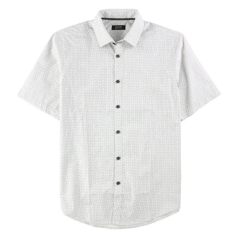 Alfani Mens Patterned SS Button Up Shirt, White, Small