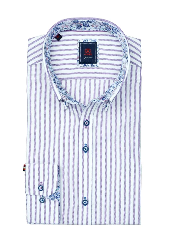 Andre Oliver Long Sleeve Stripe Shirt, Purple