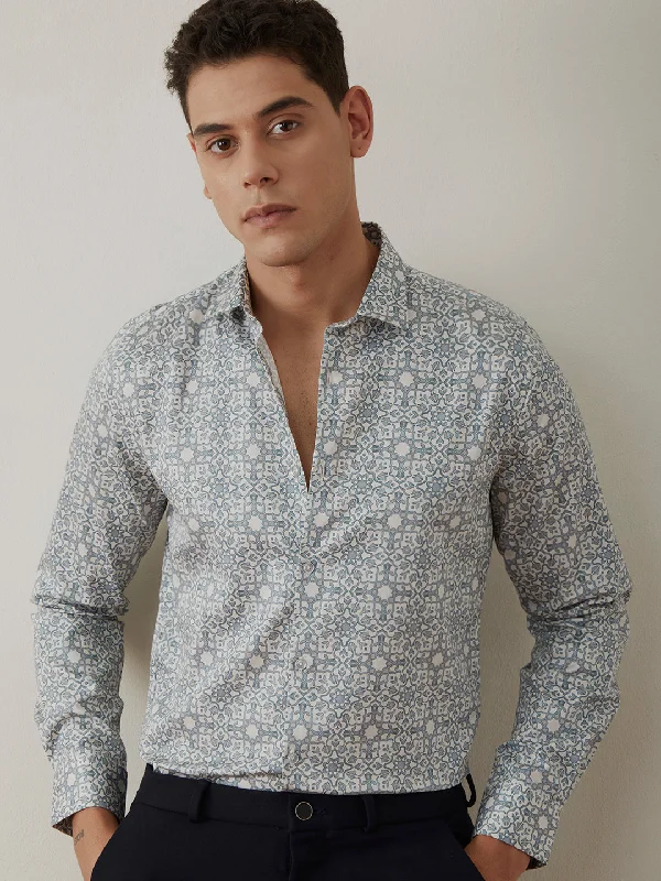 Blue Printed Casual Shirt