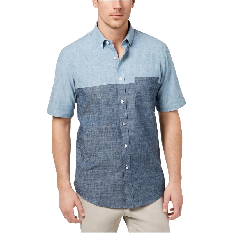 Club Room Mens Chambray Button Up Shirt, Blue, Small