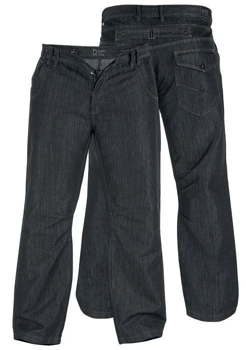 D555 SOFT COTTON VINTAGE WASH HURRICANE BLACK STRAIGHT LEG JEANS (COCOA) WAIST 42-56", INSIDELEG 30/32/34