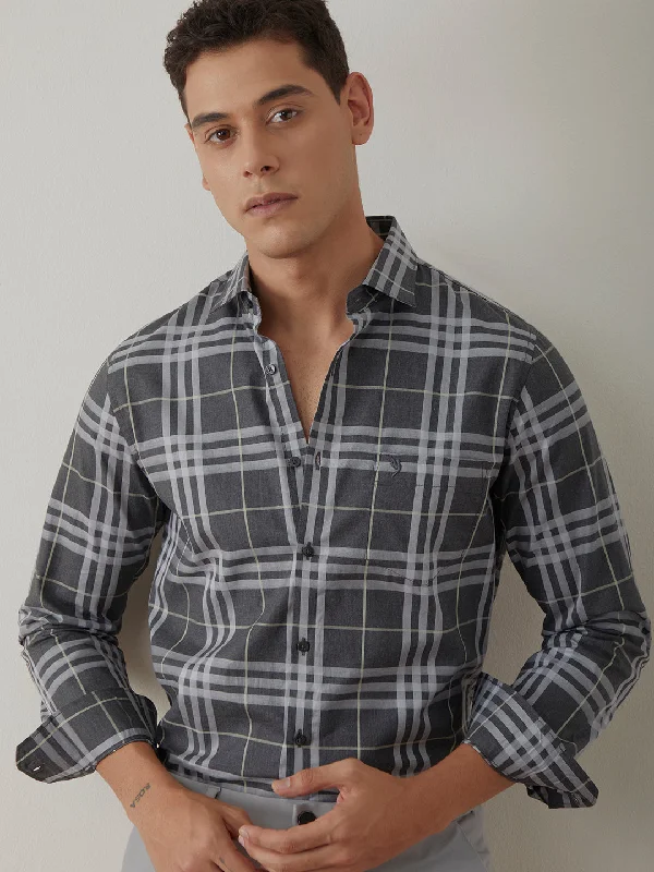 Dark Grey Checks Casual Shirt