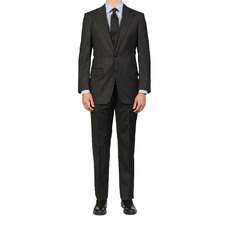 D'AVENZA Roma Handmade Black Striped Wool Super 120's Suit EU 50 NEW US 40