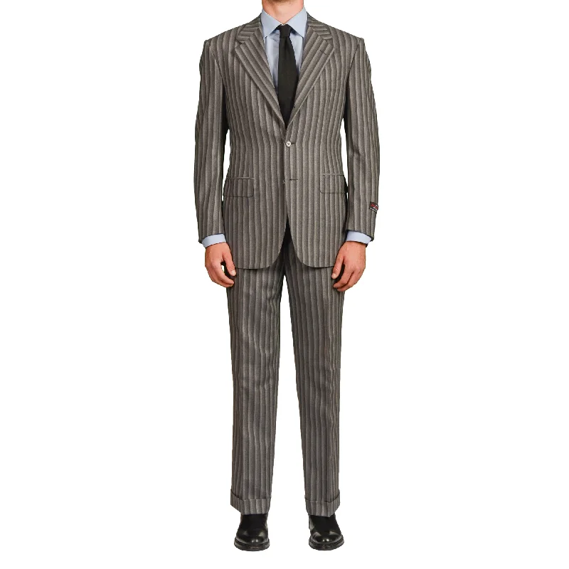 D'AVENZA Roma Handmade Gray Striped Wool-Cashmere Suit EU 50 NEW US 40