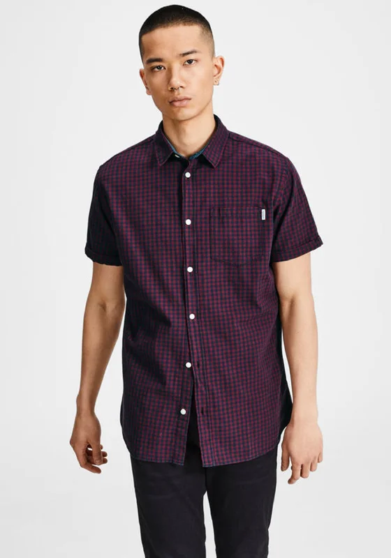 Jack & Jones Alex Gingham Shirt, Wine & Navy