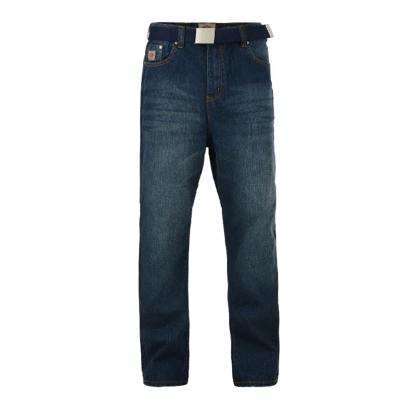 KAM MIDUSED WASHED BLUE BELTED JEANS (F-CRATE) IN WAIST 40 TO 60" & INSIDELEG 30/32/34