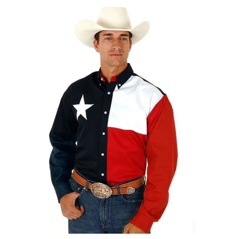 Roper Western Shirt Men L/S Button Texas Flag Navy 03-001-0185-0201 NA