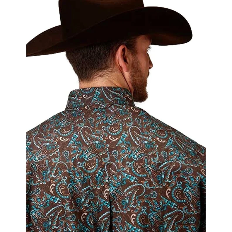 Roper Western Shirt Mens L/S Print Button Brown 03-001-0325-0170 BR