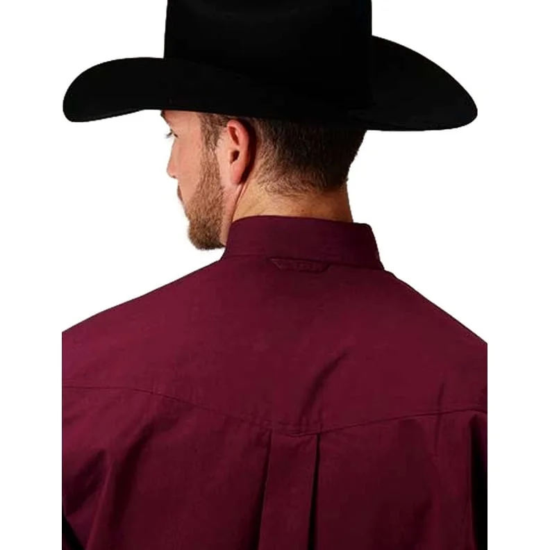 Roper Western Shirt Mens L/S Solid Button Wine 03-001-0365-0183 WI