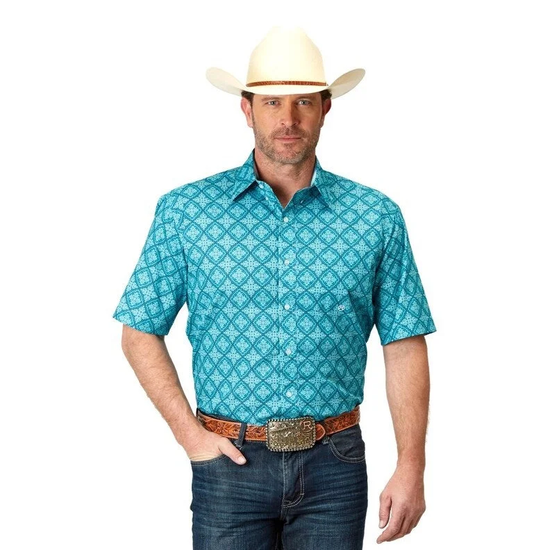 Roper Western Shirt Mens Short Sleeve Medallion 03-002-0326-2029 BU