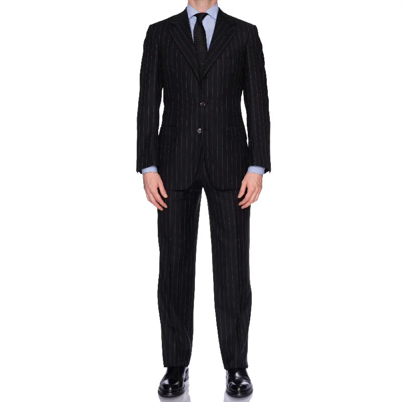 SARTORIA CASTANGIA Black Striped Wool Super 150's Suit EU 48 NEW US 38