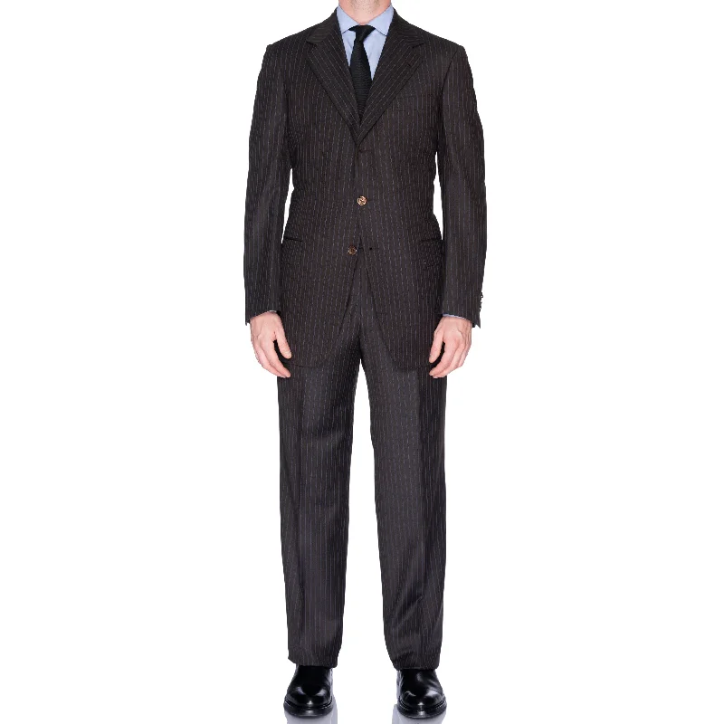 SARTORIA CASTANGIA Diplomat Brown Striped Wool Super 130's Suit EU 52 NEW US 42