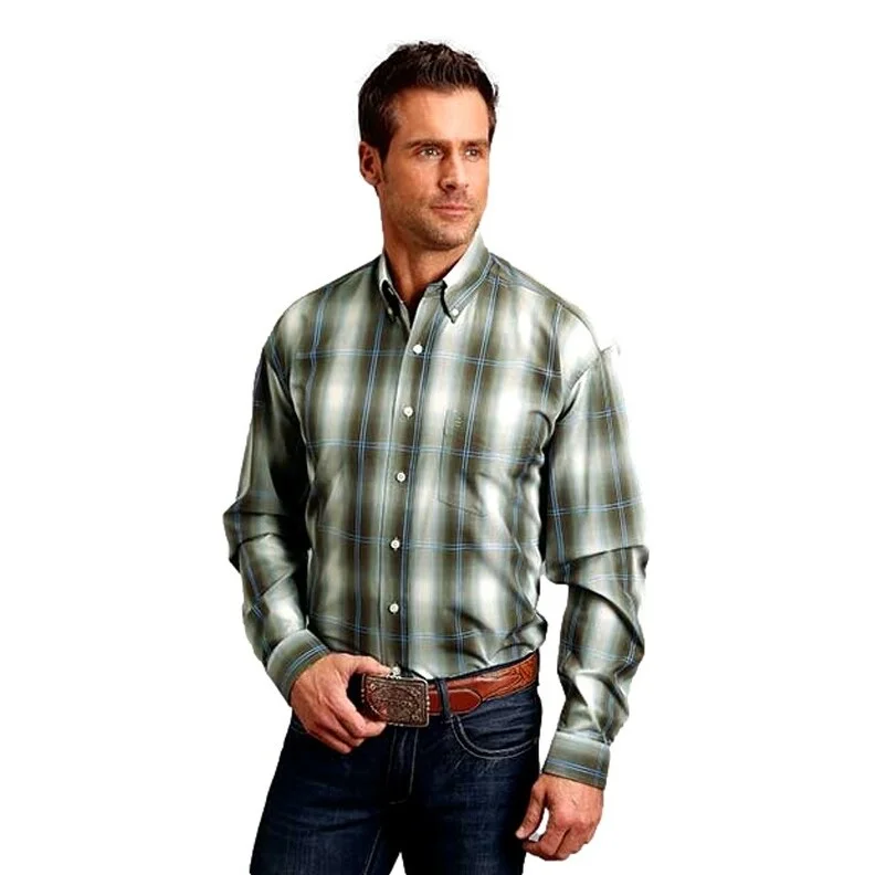 Stetson Western Shirt Mens L/S Ombre Plaid Green 11-001-0579-1024 GR