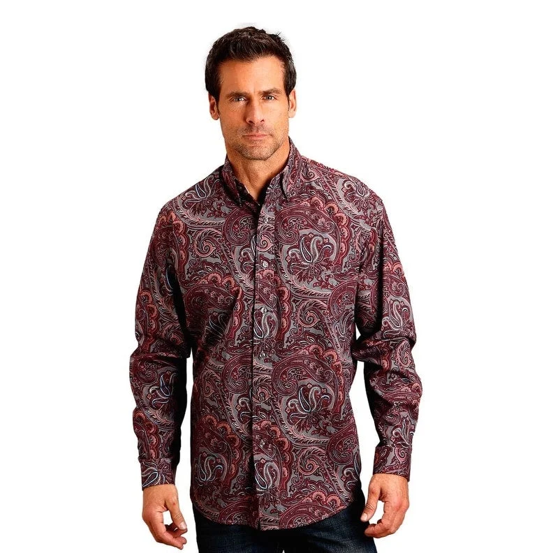 Stetson Western Shirt Mens L/S Paisley Wine 11-001-0526-6064 WI