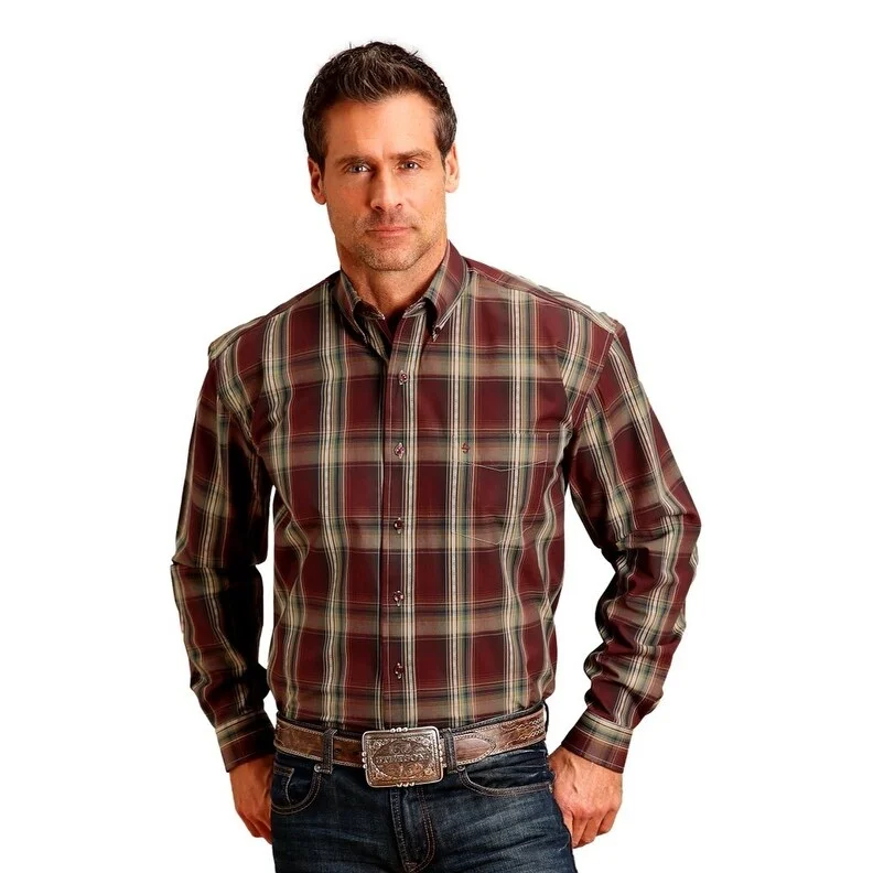 Stetson Western Shirt Mens Plaid L/S Button Wine 11-001-0579-0190 WI