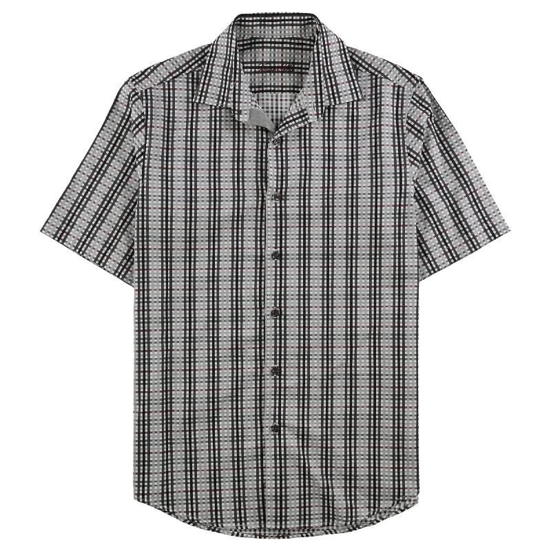 Tasso Elba Mens Check Button Up Shirt, Grey, Small