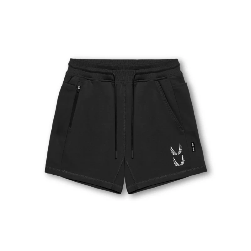 0867. Tech-Terry™ Sidelock Sweat Short - Black "Stacked Wings"