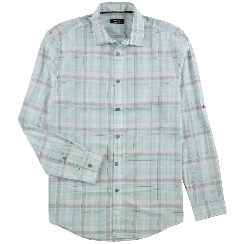 Alfani Mens Concord Plaid Button Up Shirt, Green, Small