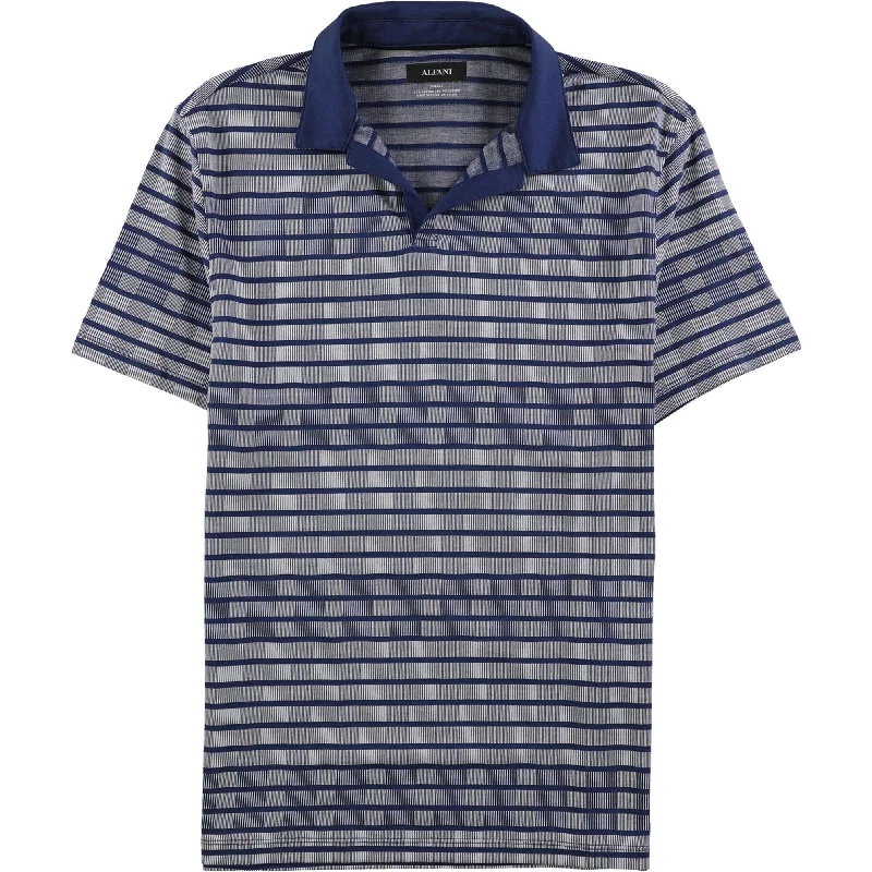 Alfani Mens Striped Rugby Polo Shirt, Blue, Small