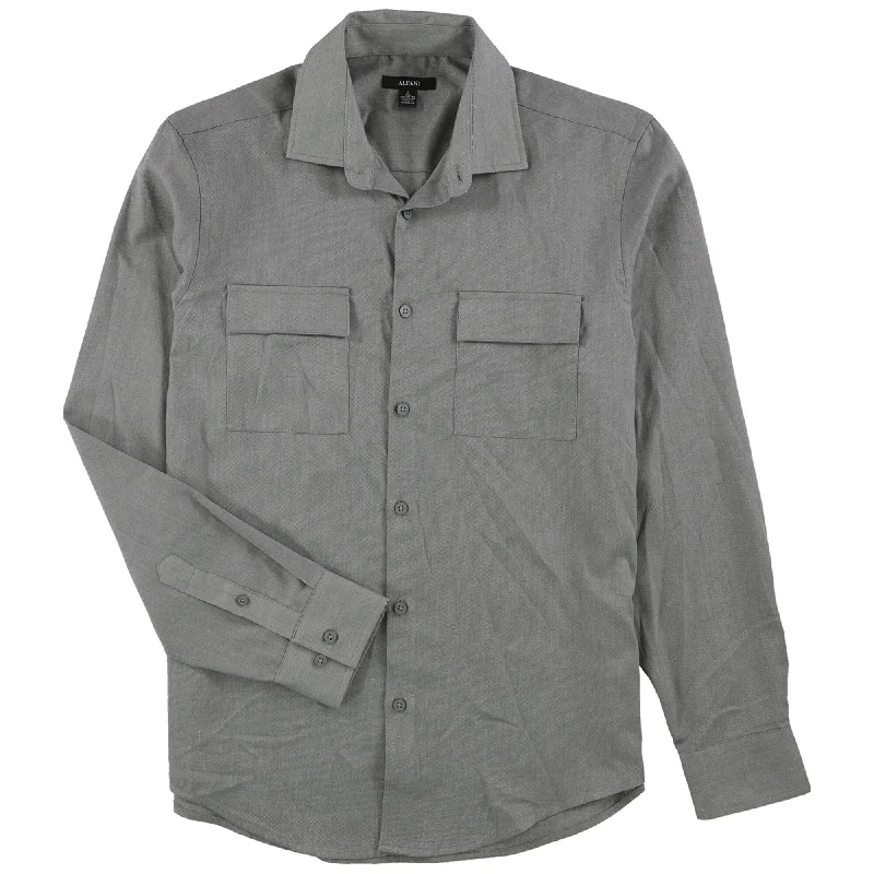 Alfani Mens Utility Button Up Shirt, Grey, X-Large