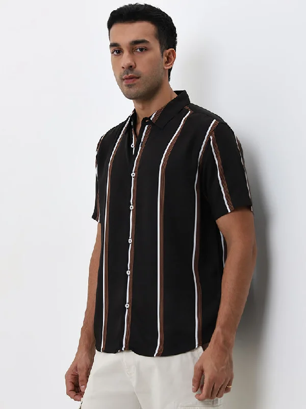 Ascot Black Striped Relaxed-Fit Shirt