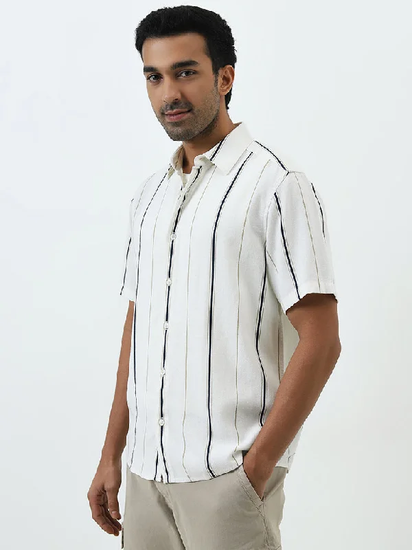 Ascot Off-White Striped Relaxed-Fit Shirt