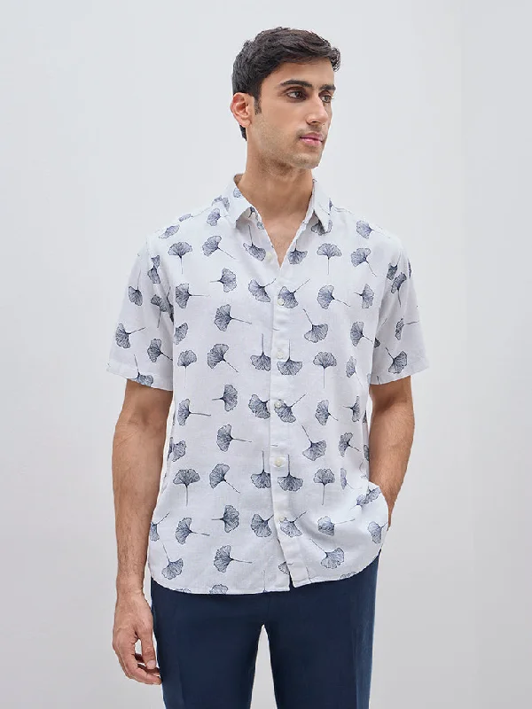 Ascot White Floral Relaxed-Fit Shirt