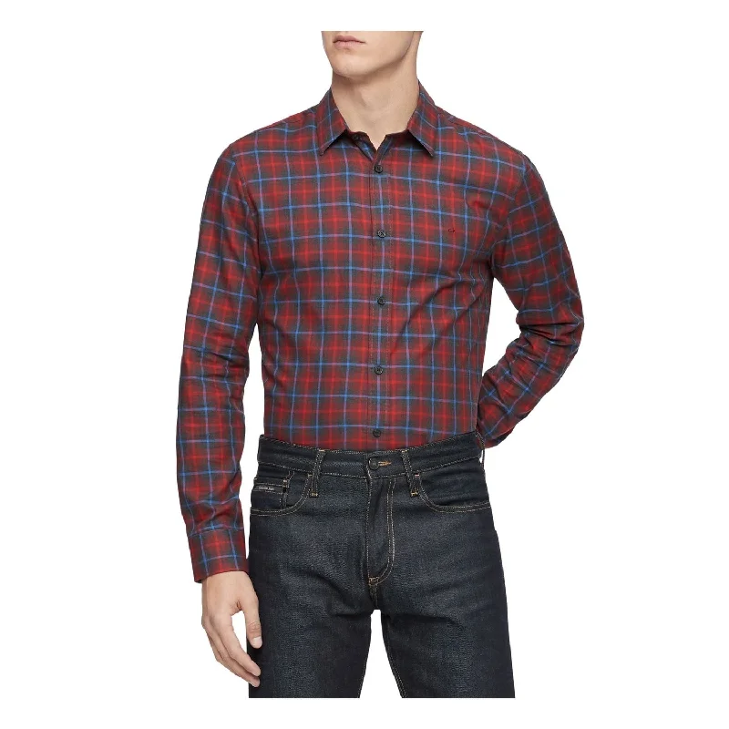 Calvin Klein Men's Classic Fit Plaid Shirt Red Size Xx-Large