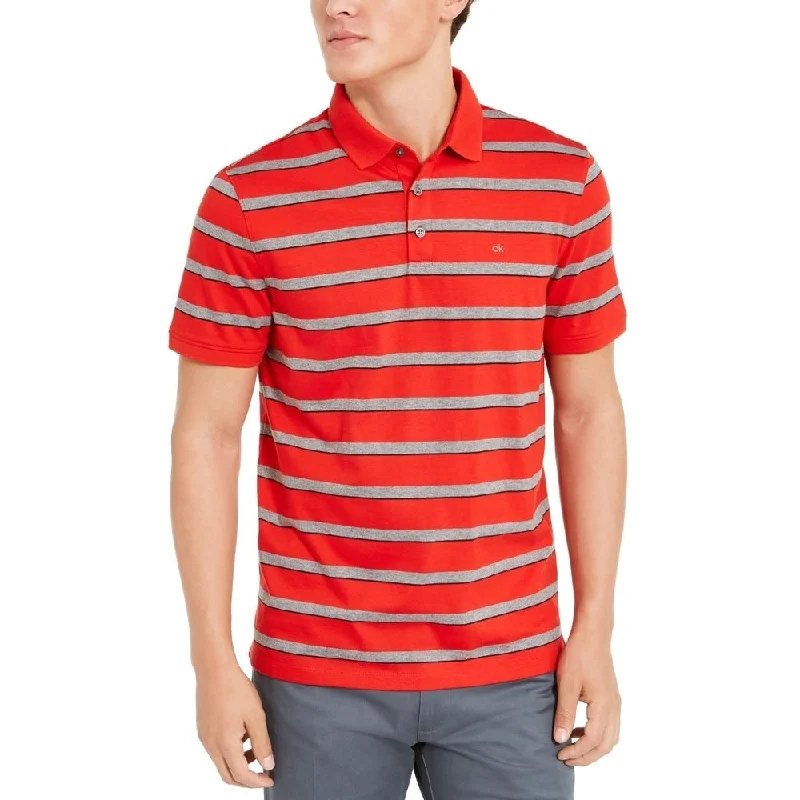 Calvin Klein Men's Liquid Cotton Slim Fit Stripe Polo Shirt Red Size Small