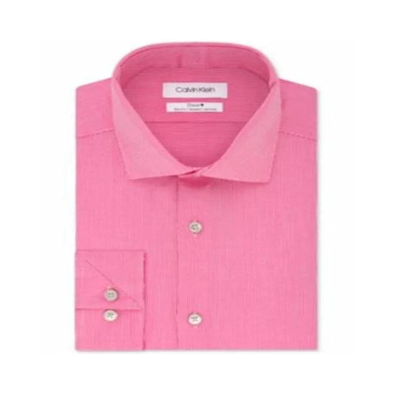 Calvin Klein Men's Slim Fit Non Iron Button-Down Shirt Pink Size 34-35