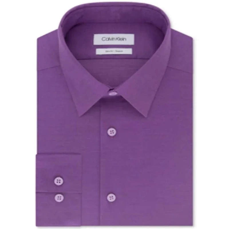 Calvin Klein Men's Stretch Slim Fit Button Down Shirt Purple Size 34X35 - 34-35