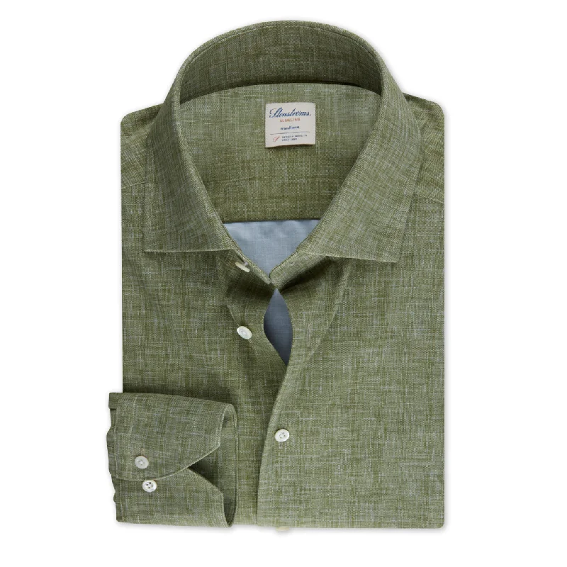 Casual Green Jersey Stretch Slimline Shirt - Stenströms