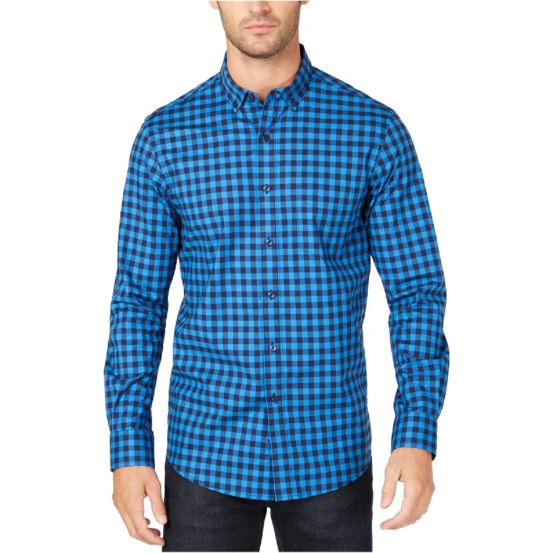 Club Room Mens Gingham Button Up Shirt, Blue, Small