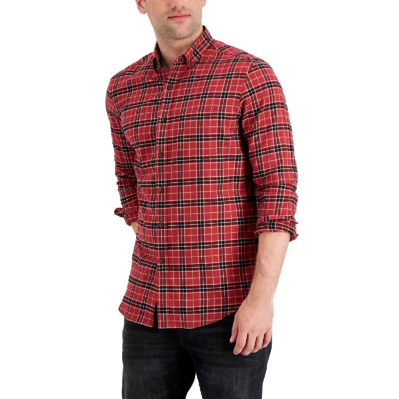 Club Room Men's Regular Fit Brushed Plaid Shirt Red Size Large