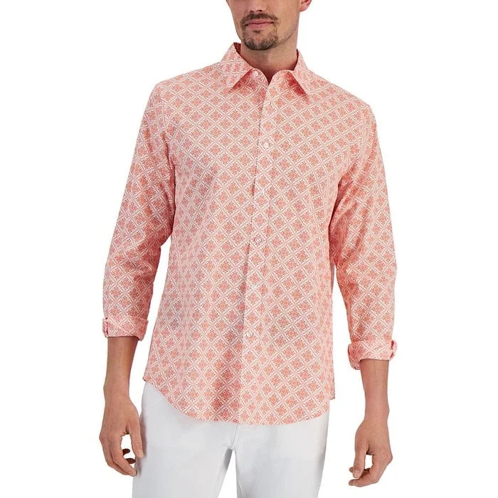 Club Room Men's Regular Fit Medallion Print Poplin Shirt Orange