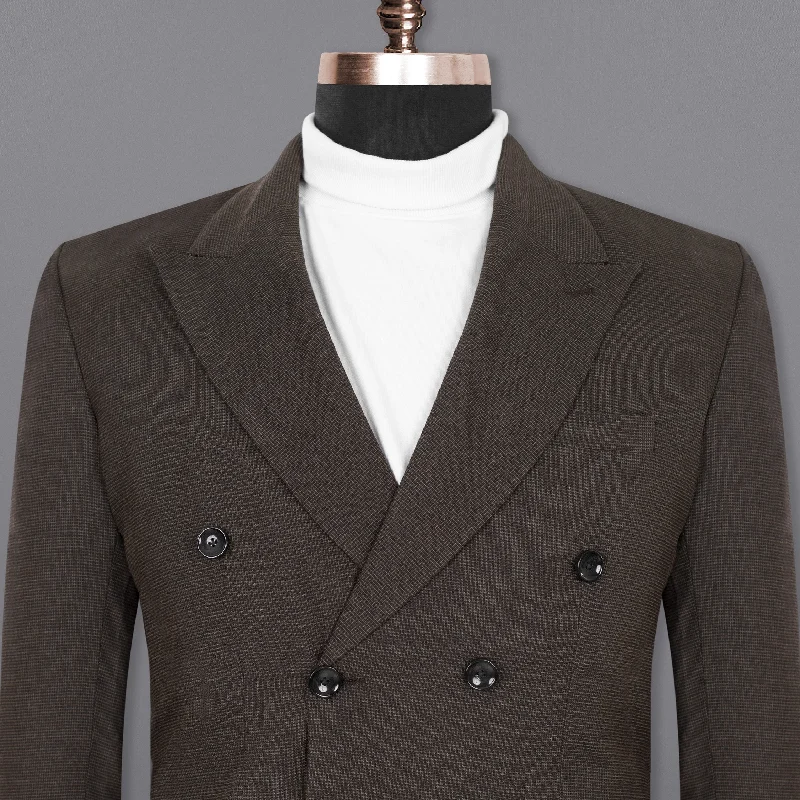 Coffee Bean Brown Double Breasted Premium Cotton Blazer